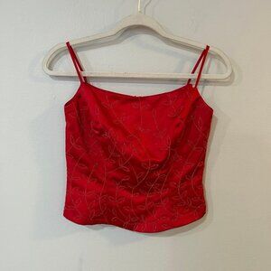 Vintage 90s Alfred Angela Bright Ref Embroidered Corset Sleeveless Top Large